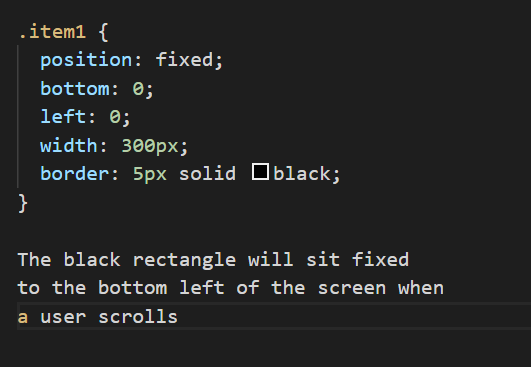 fixed positioning code